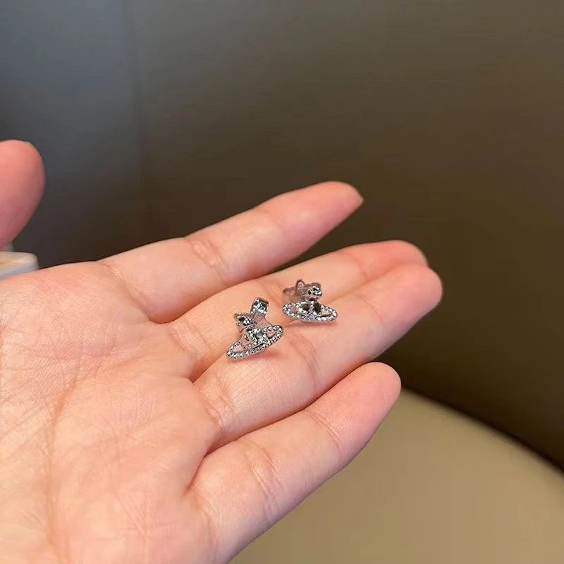 Vivienne Westwood Orb Silver Pave Stud Earrings