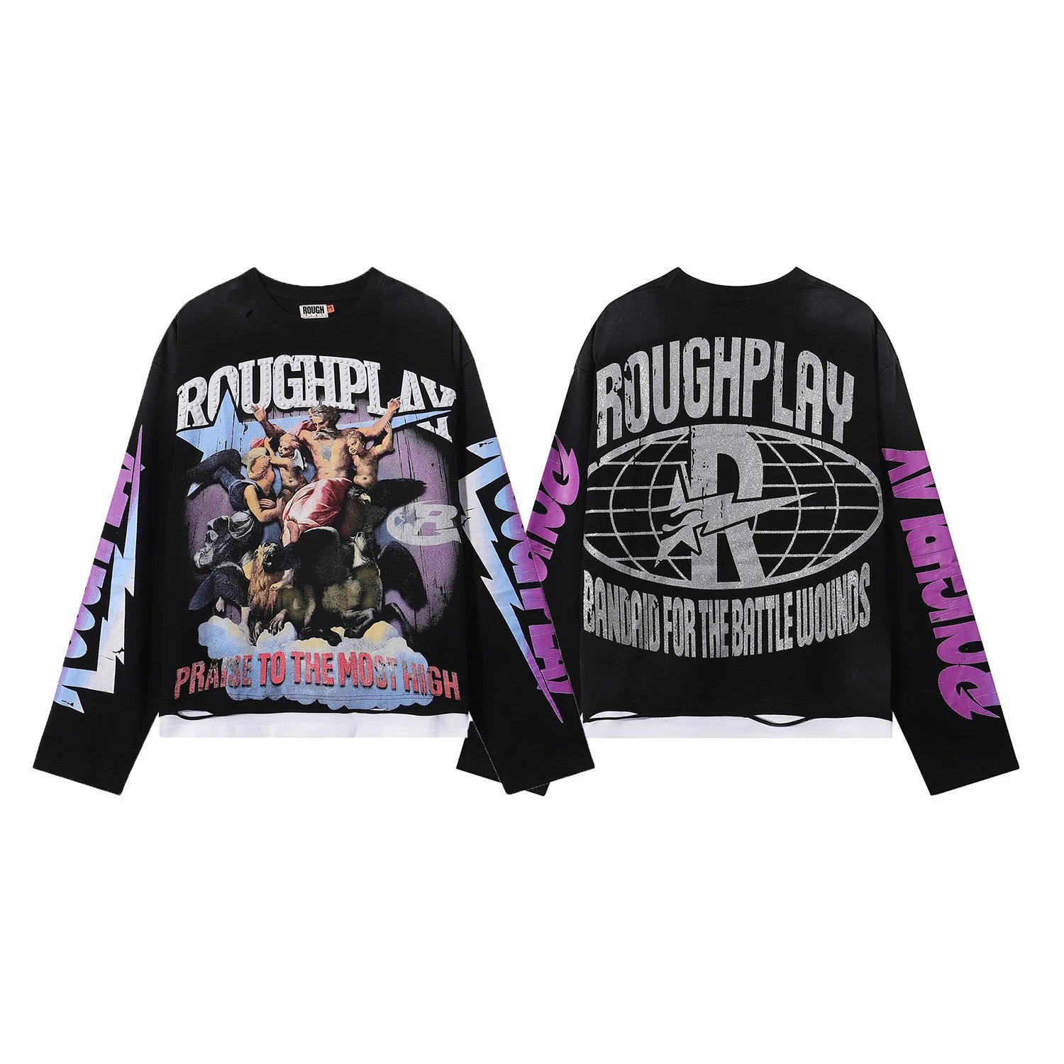 Roughplay Bandaid For The Battle Wounds Black Graphic Oversized T-Shirt