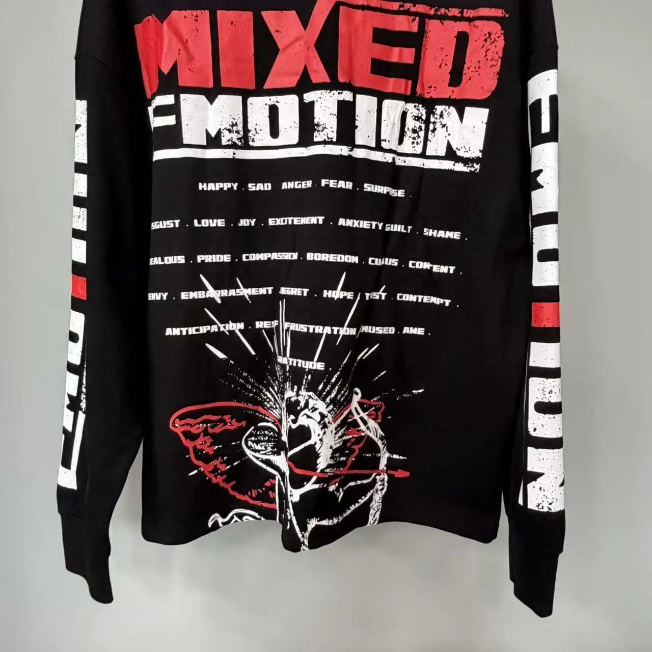 Mixed Emotion Black Graphic Long Sleeve T-Shirt