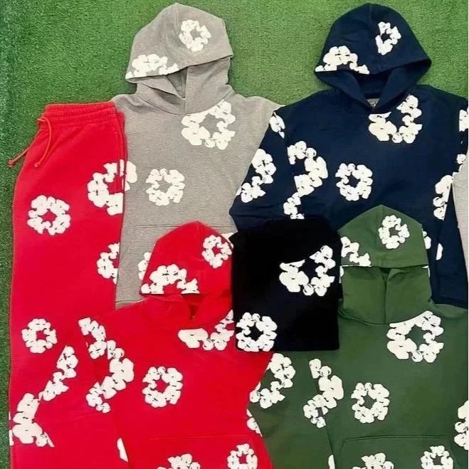 Cotton Hoodie Black Green Olive Red Gray Floral Print Oversized Sweatshirt