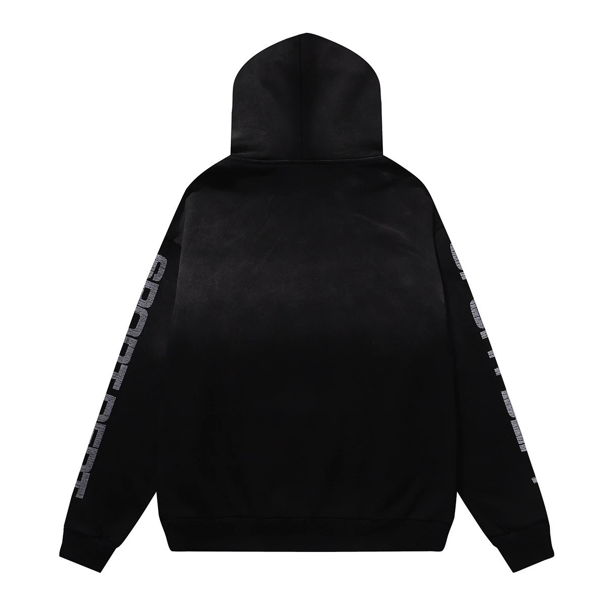 Black Cropped Hooded Sweatshirt With Sleeve Lettering