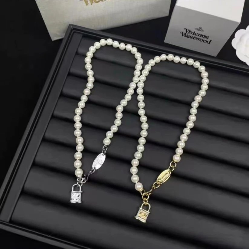 Vivienne Westwood Pearl White Lock Charm Necklace