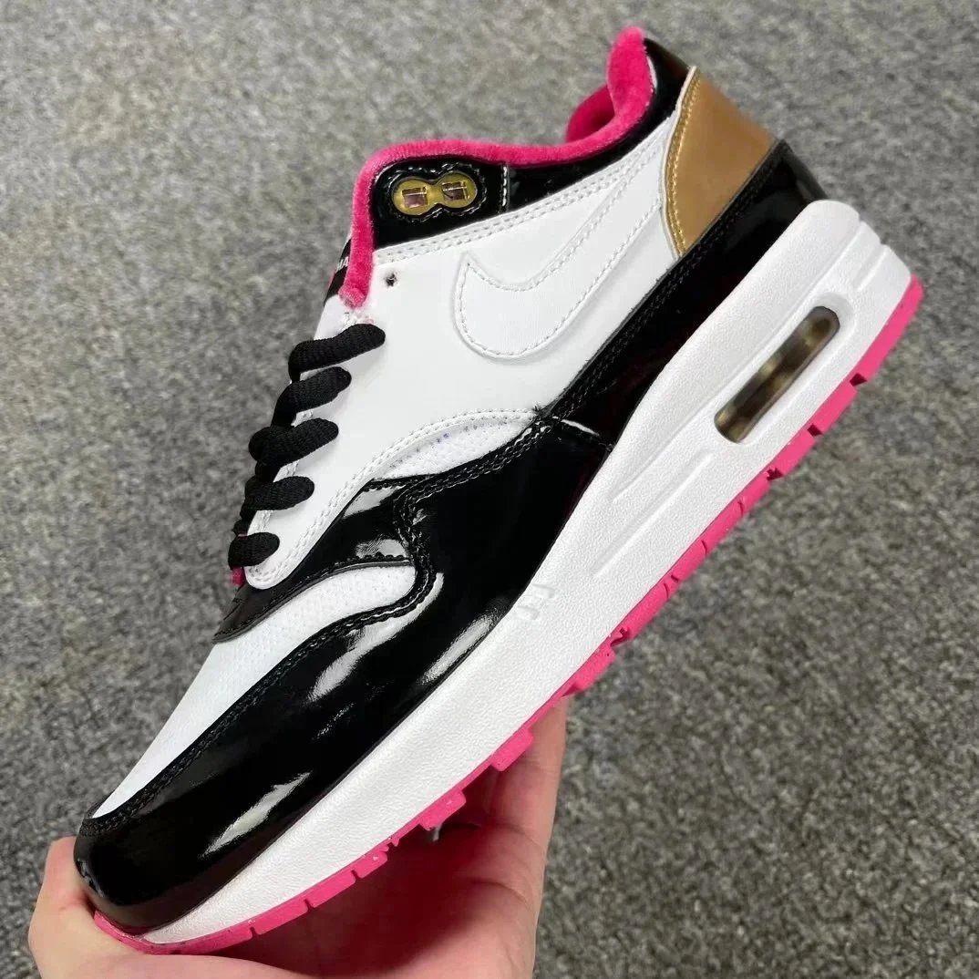 Nike Air Max 1 White Black Gold Pink Casual Sneakers