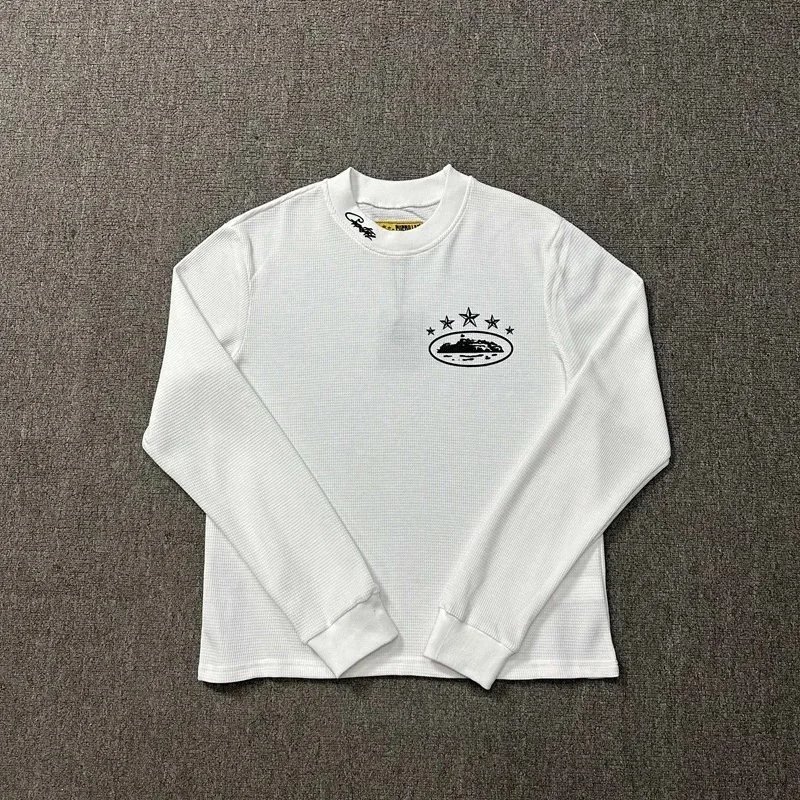 Oval Logo Ribbed Long Sleeve Crewneck Black And White Casual Top