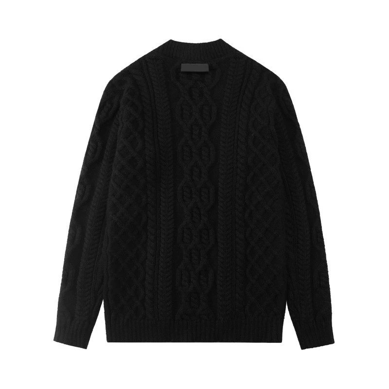 Black Cable Knit Wool Sweater Classic Crewneck