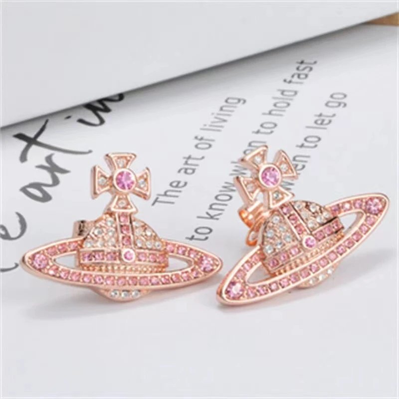 Vivienne Westwood Orb Gold Blue Pink Crystal Earrings