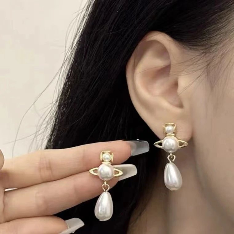 Vivienne Westwood Orb White Pearl Statement Earrings