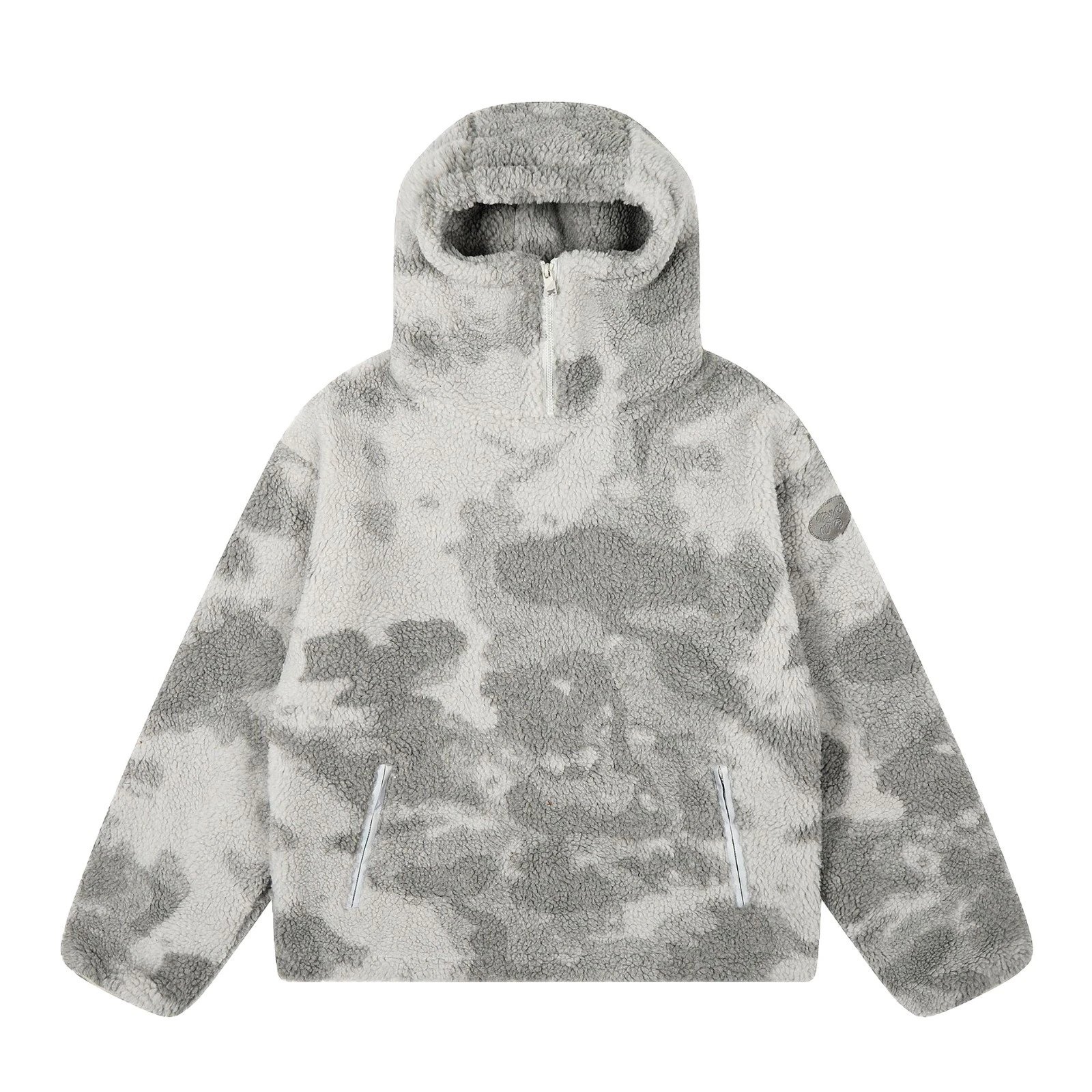 Fuzzy Tie-Dye Gray Hooded Sherpa Jacket