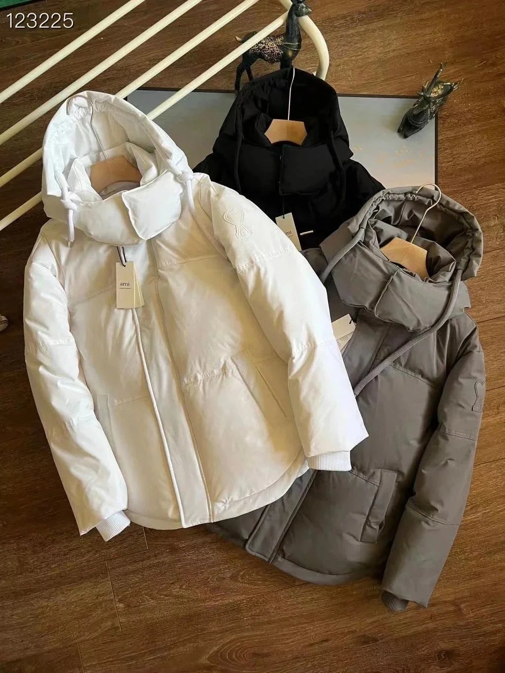 Puffer Jacket Gray White Black Light Blue Charcoal Hooded Winter Coat