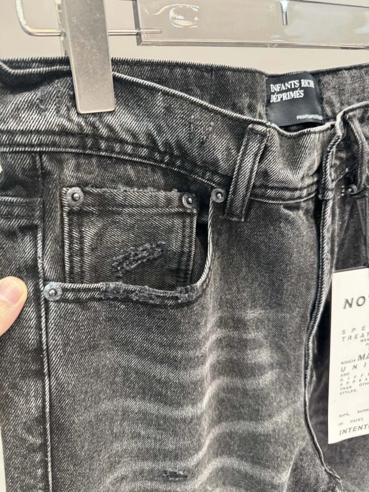 Distressed Gray Denim Straight Fit Jeans