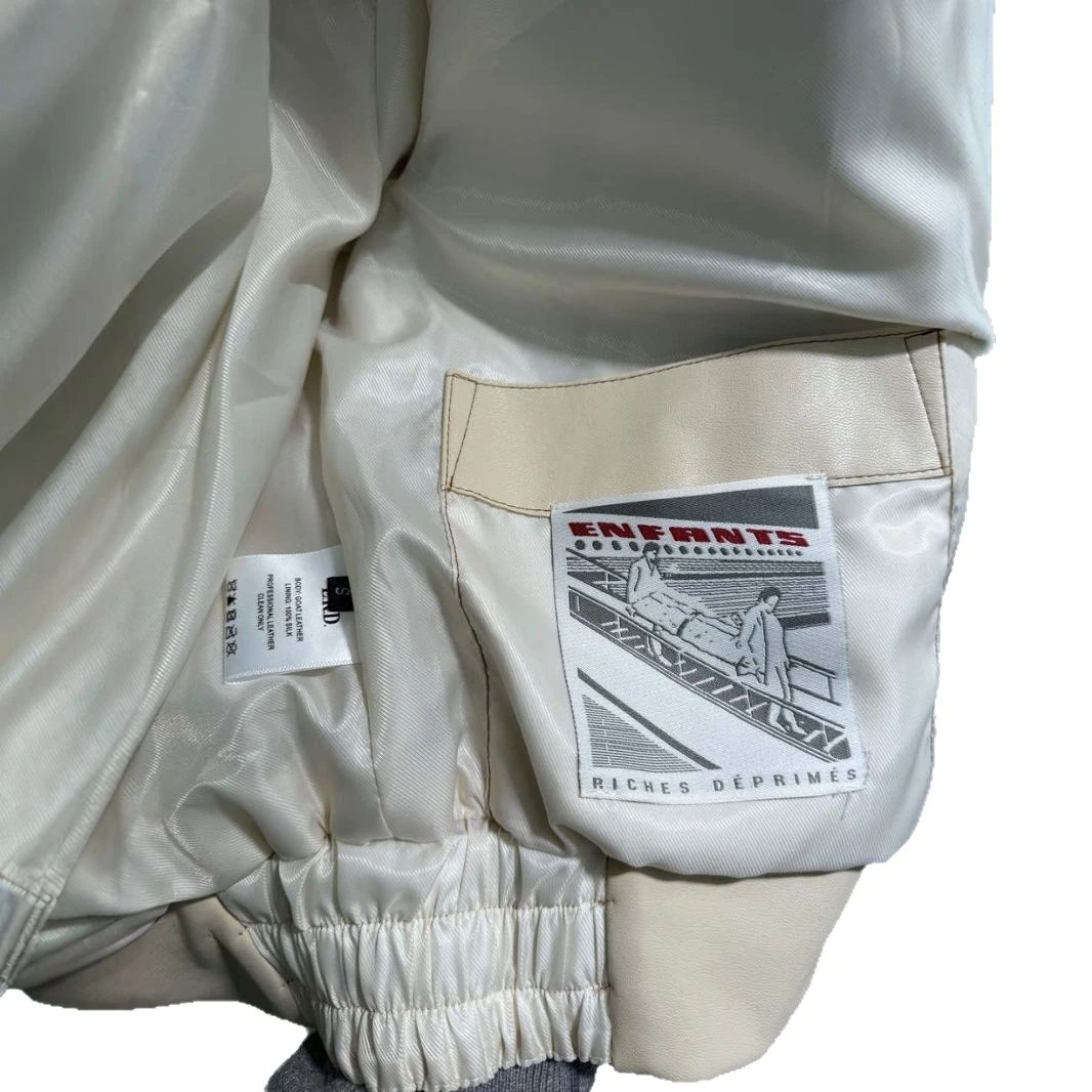 Off-White Leather Jacket Cream Graphic Splatter Art Bomber