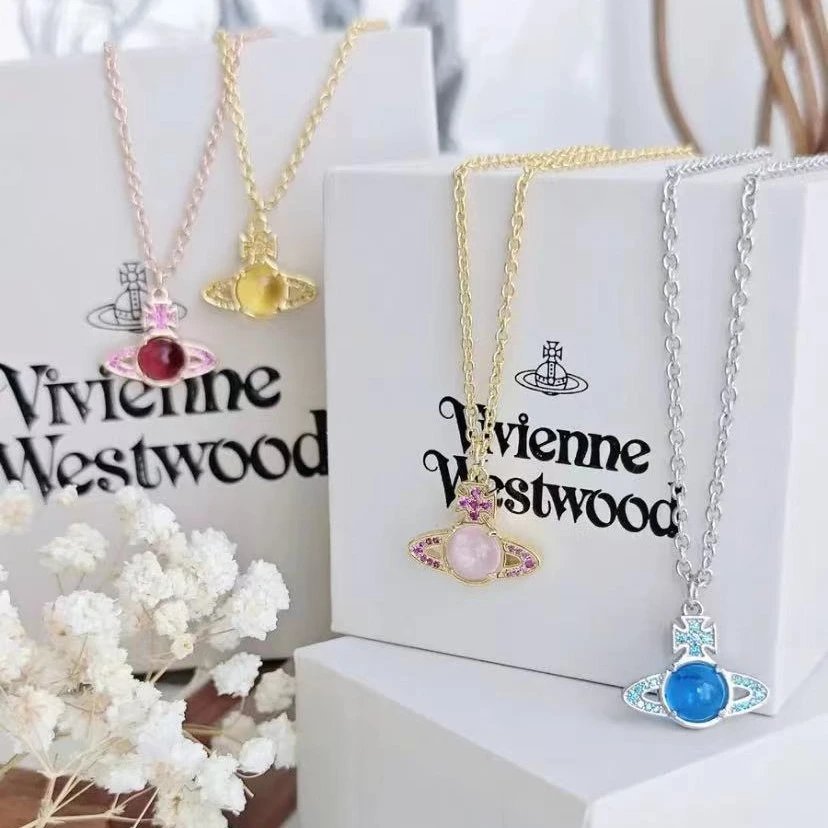 Vivienne Westwood Orb Silver White Crystal Pendant Necklace