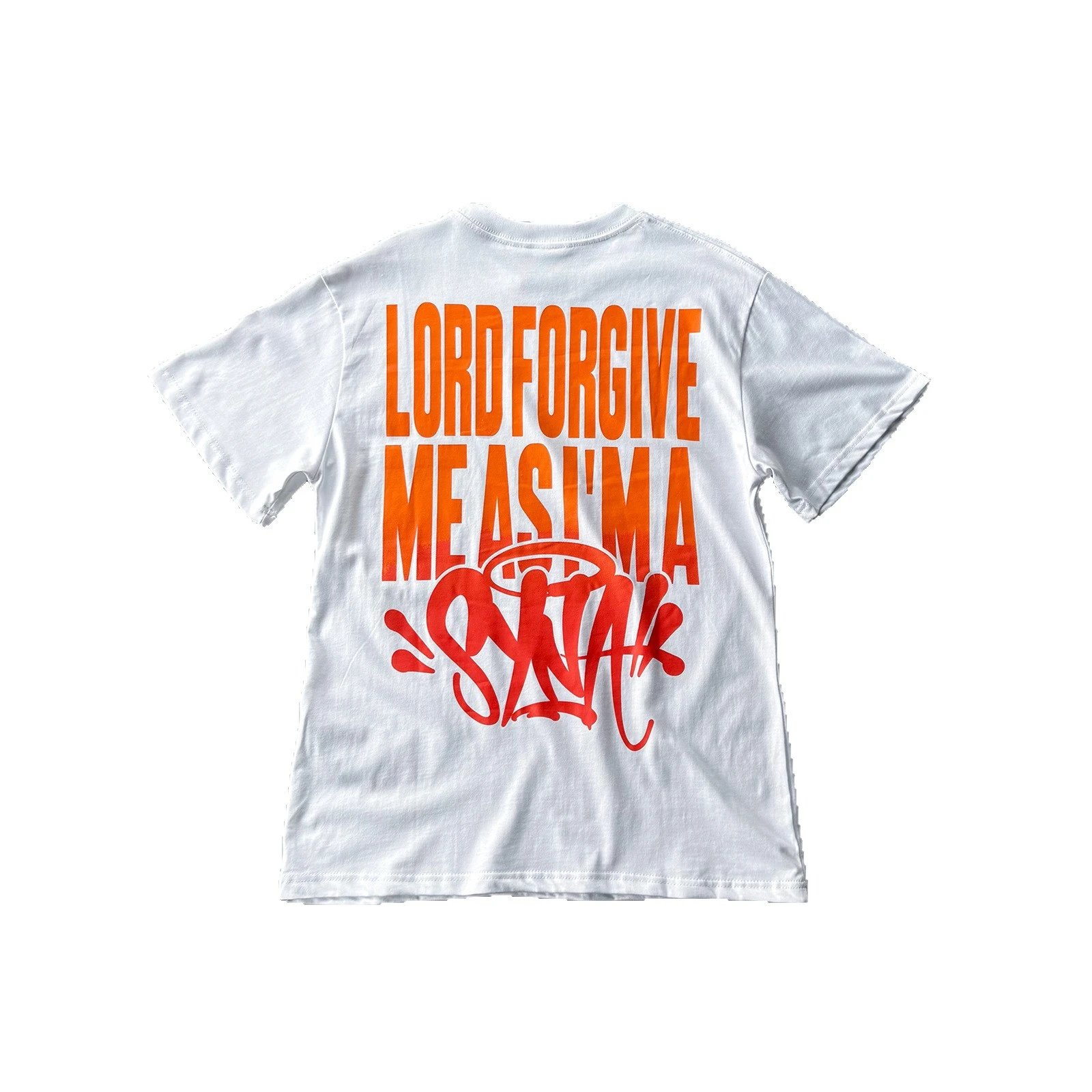 White Cotton T-Shirt With Orange Graffiti Logo Streetwear
