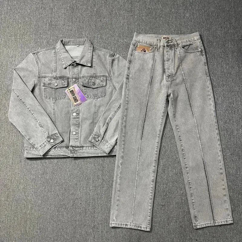Denim Jacket And Jeans Set Light Gray Washed Casual Outfit