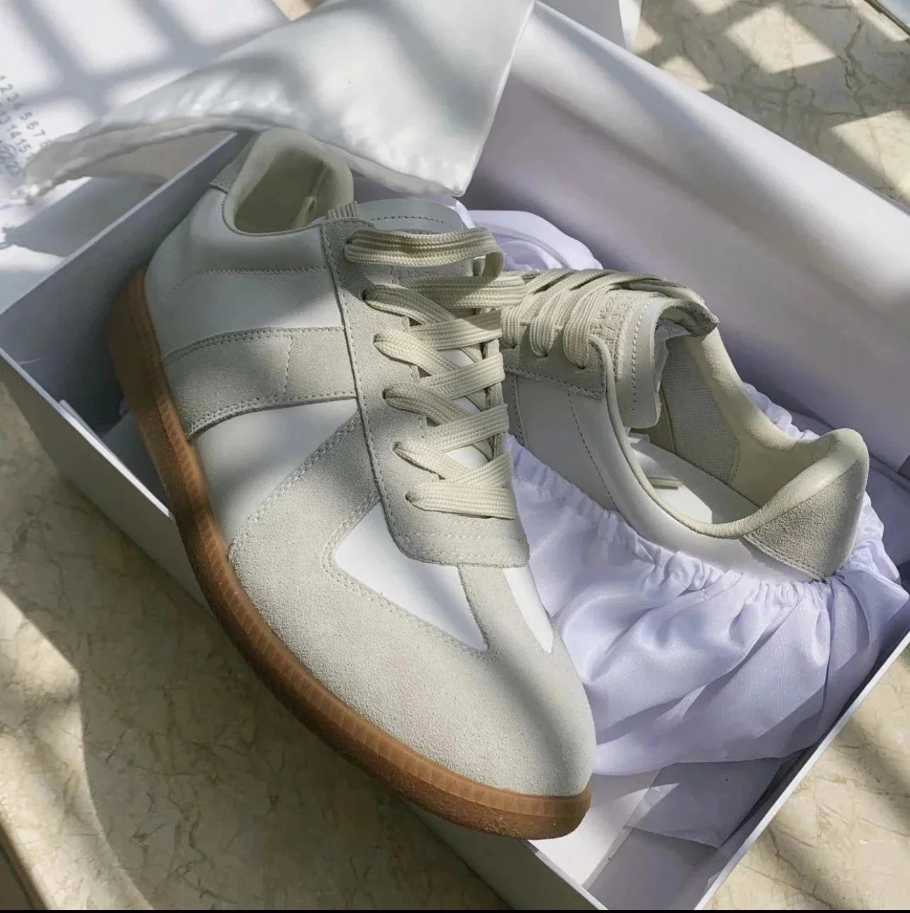 Maison Margiela Replica White Suede Leather Casual Sneakers
