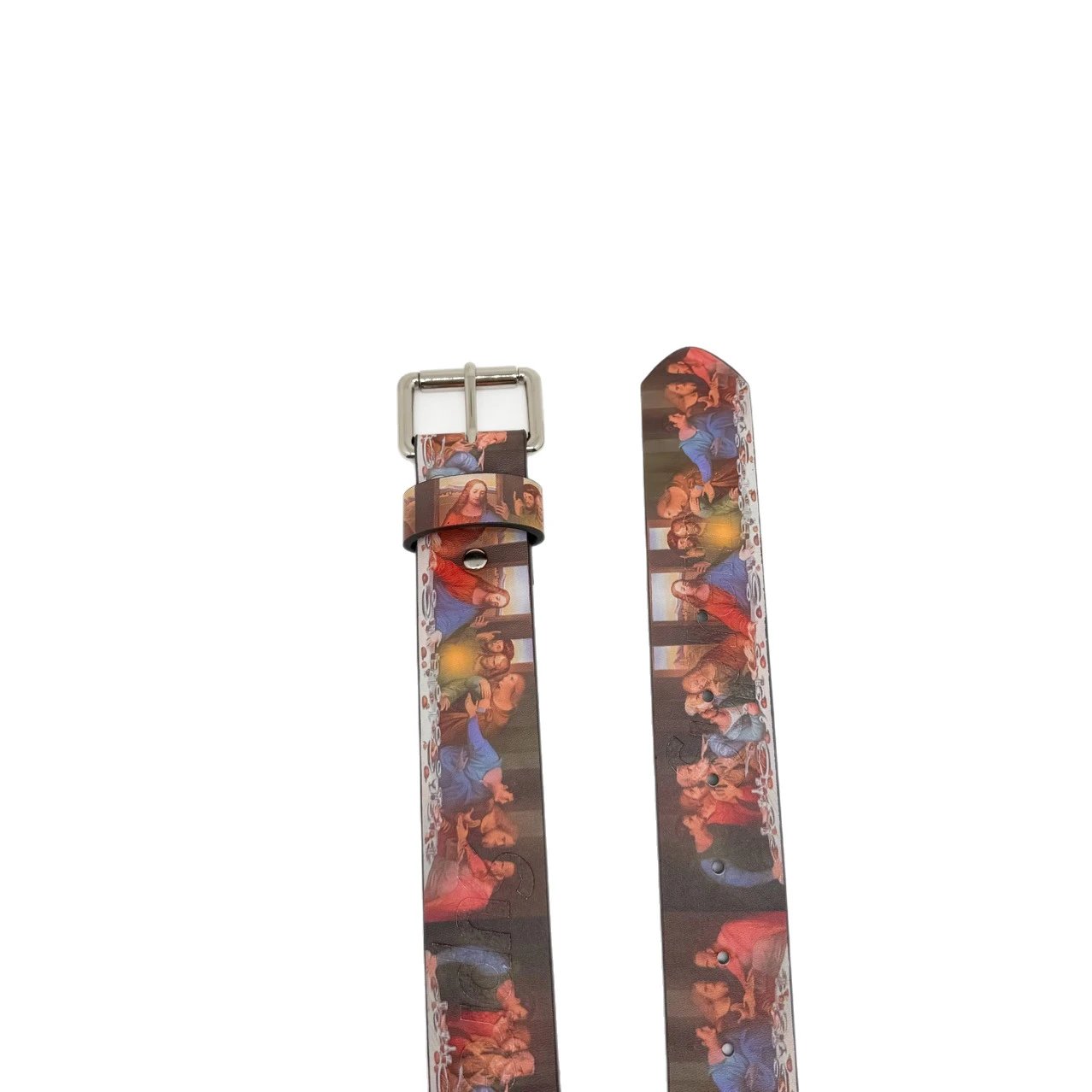 Classic Art Print Brown Leather Belt Vintage Style