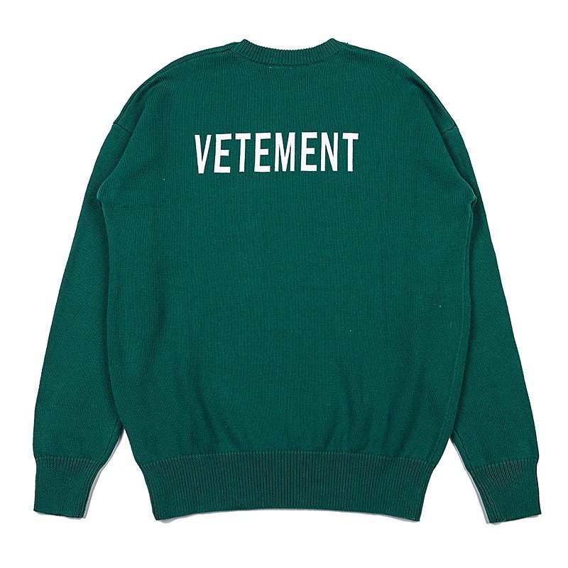 Vetement Logo Print Green Crewneck Knit Sweater
