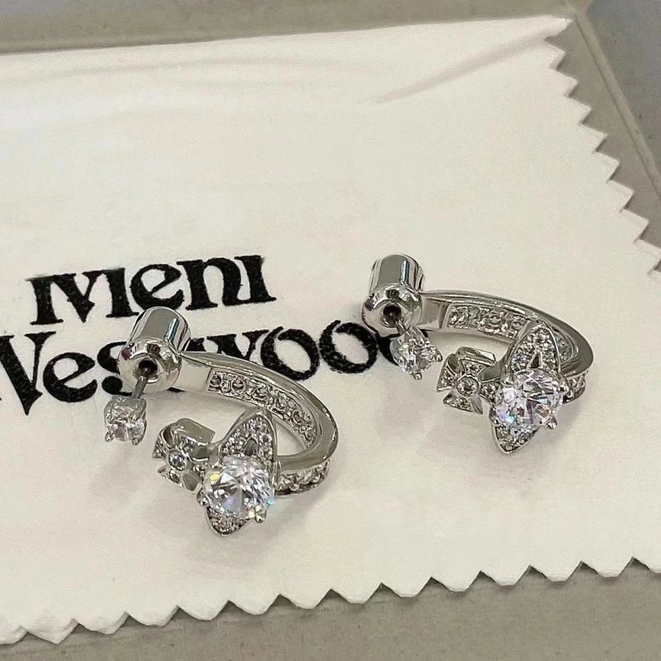 Vivienne Westwood Silver Crystal Orb Hoop Earrings