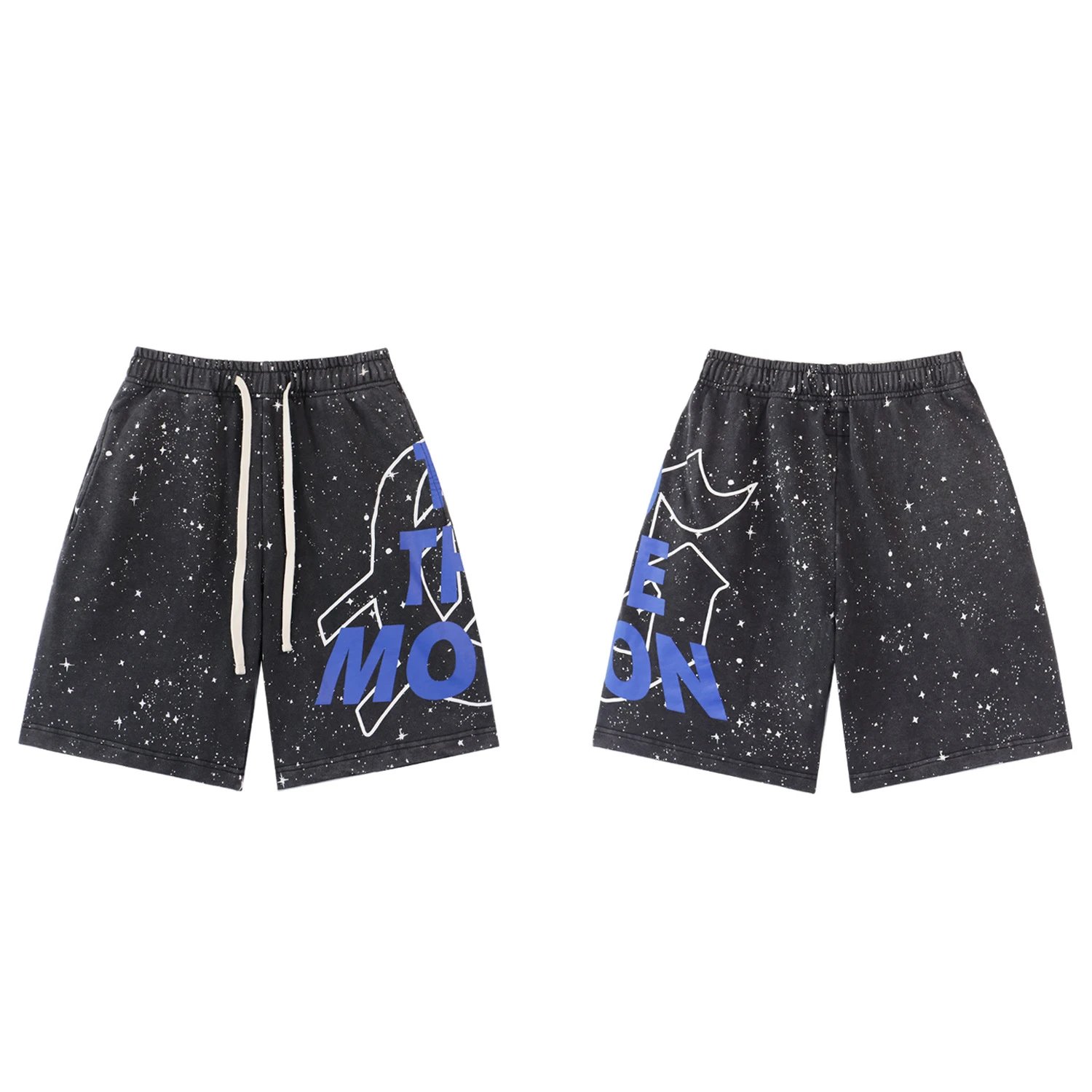 Space Print Black Blue Graphic Sweatshorts