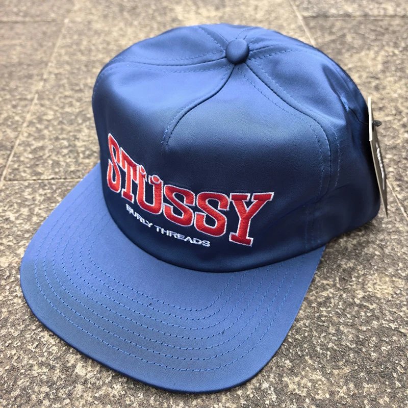 Stussy Burly Threads Black Embroidered Snapback Cap