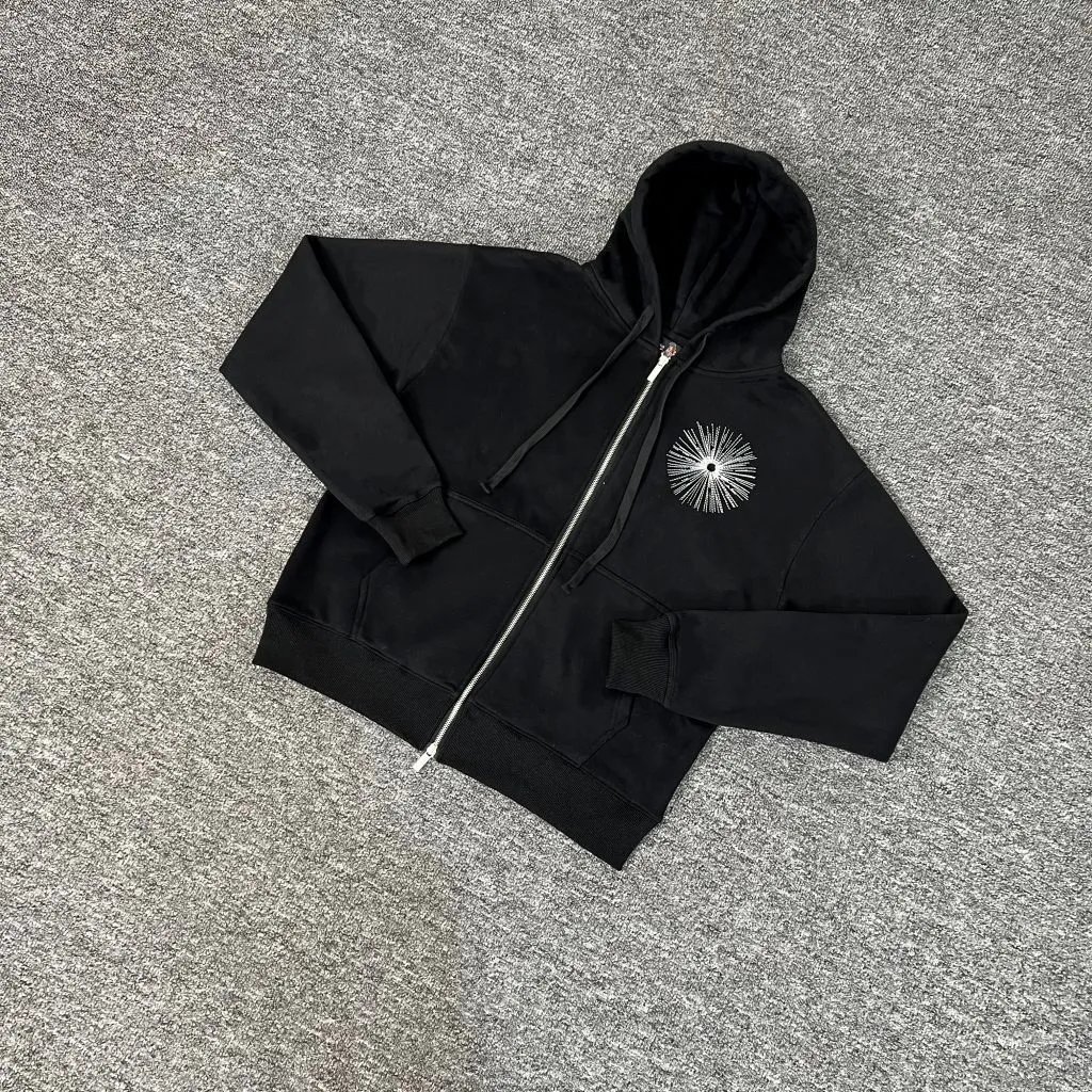 Black Hooded Sweatshirt With Religious Embroidery Graphic Artistic