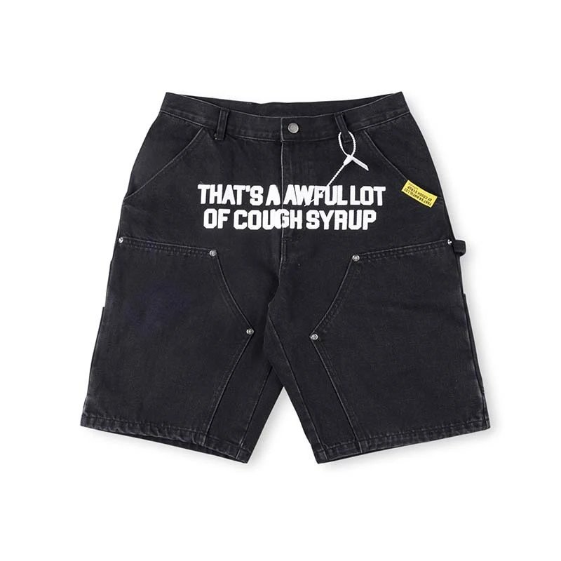 Denim Shorts Light Blue Graphic Print Cargo Style