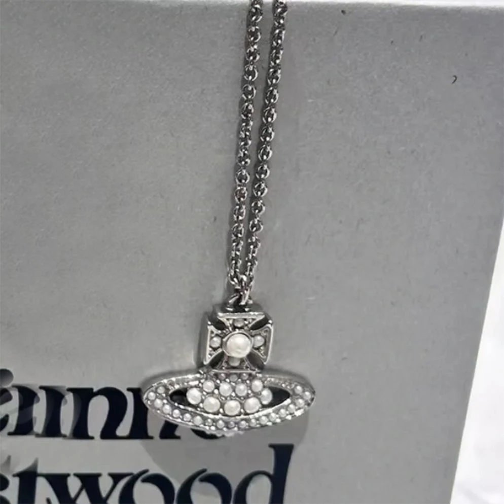 Vivienne Westwood Orb Silver Pearl Crystal Pendant Necklace