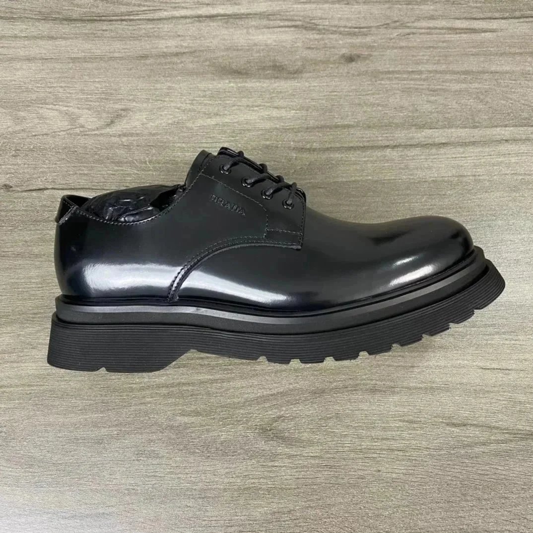 Prada Leather Shoes Lace-Up Platform Derby — PRADA glossy surface