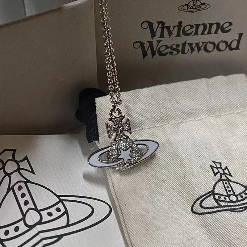 Vivienne Westwood Orb Silver White Crystal Pendant Necklace