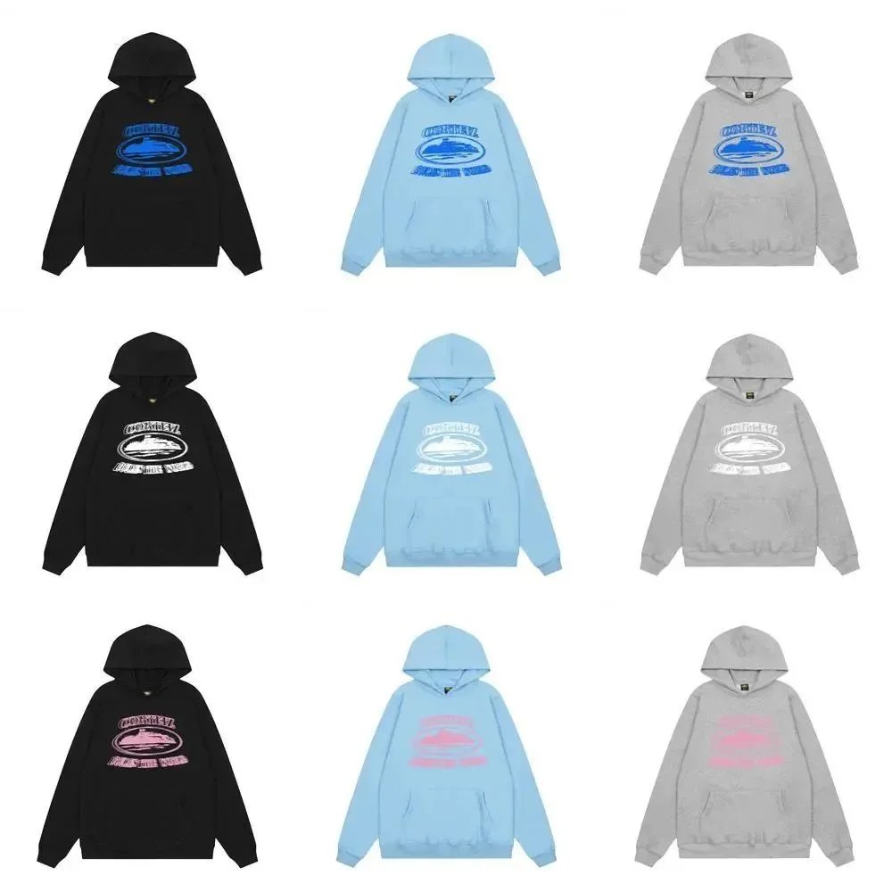 Omnial Hooded Sweatshirt Black Light Blue Gray Graphic Print Casual