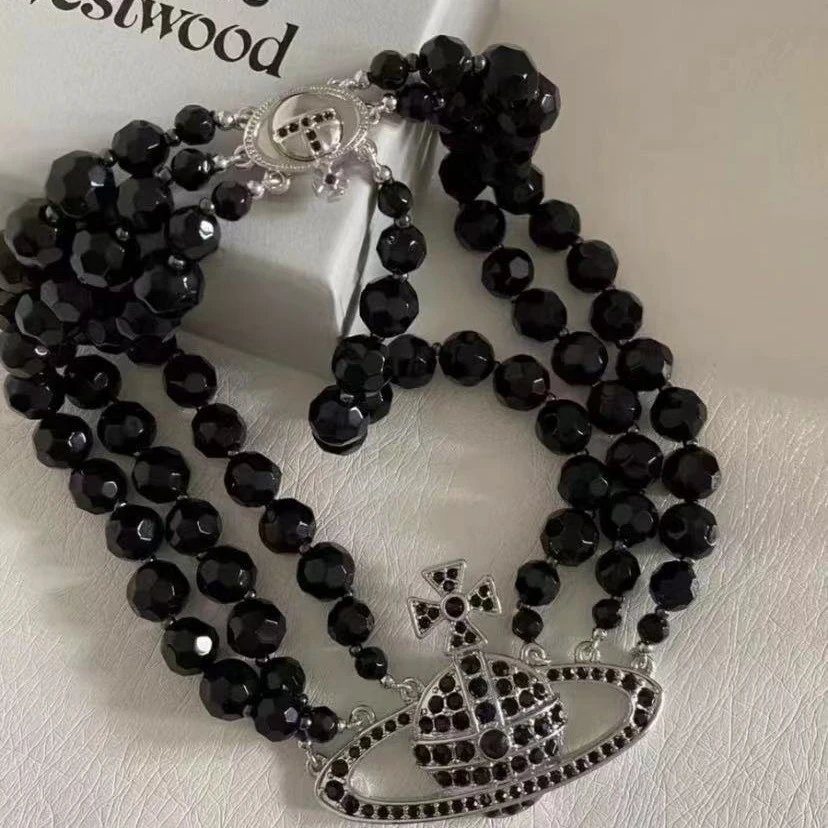 Vivienne Westwood Orb Black Crystal Beaded Necklace