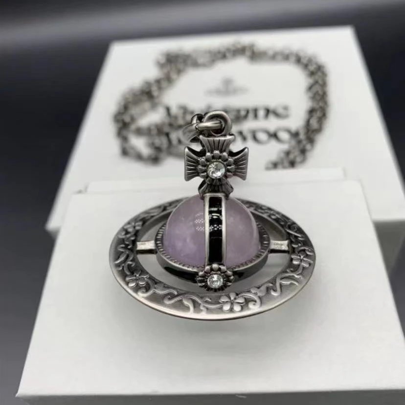 Vivienne Westwood Black Orb Silver Gothic Necklace