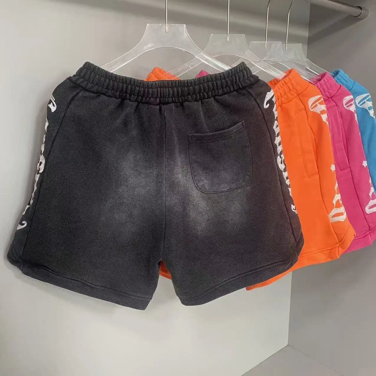 Cotton Shorts Black Acid Wash Streetwear