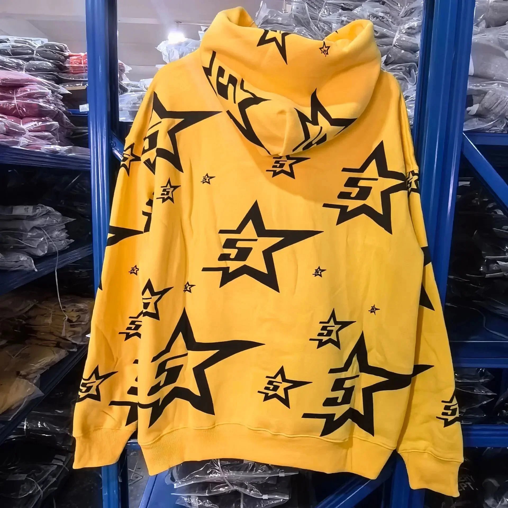 Star Logo Yellow All Over Print Hooded Sweatshirt