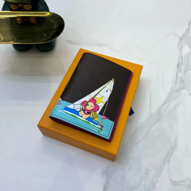 Leather Wallet Black Eiffel Tower Cartoon Print Bifold