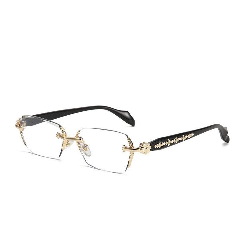 Gold-Trimmed Black Rimless Eyeglasses Vintage Style