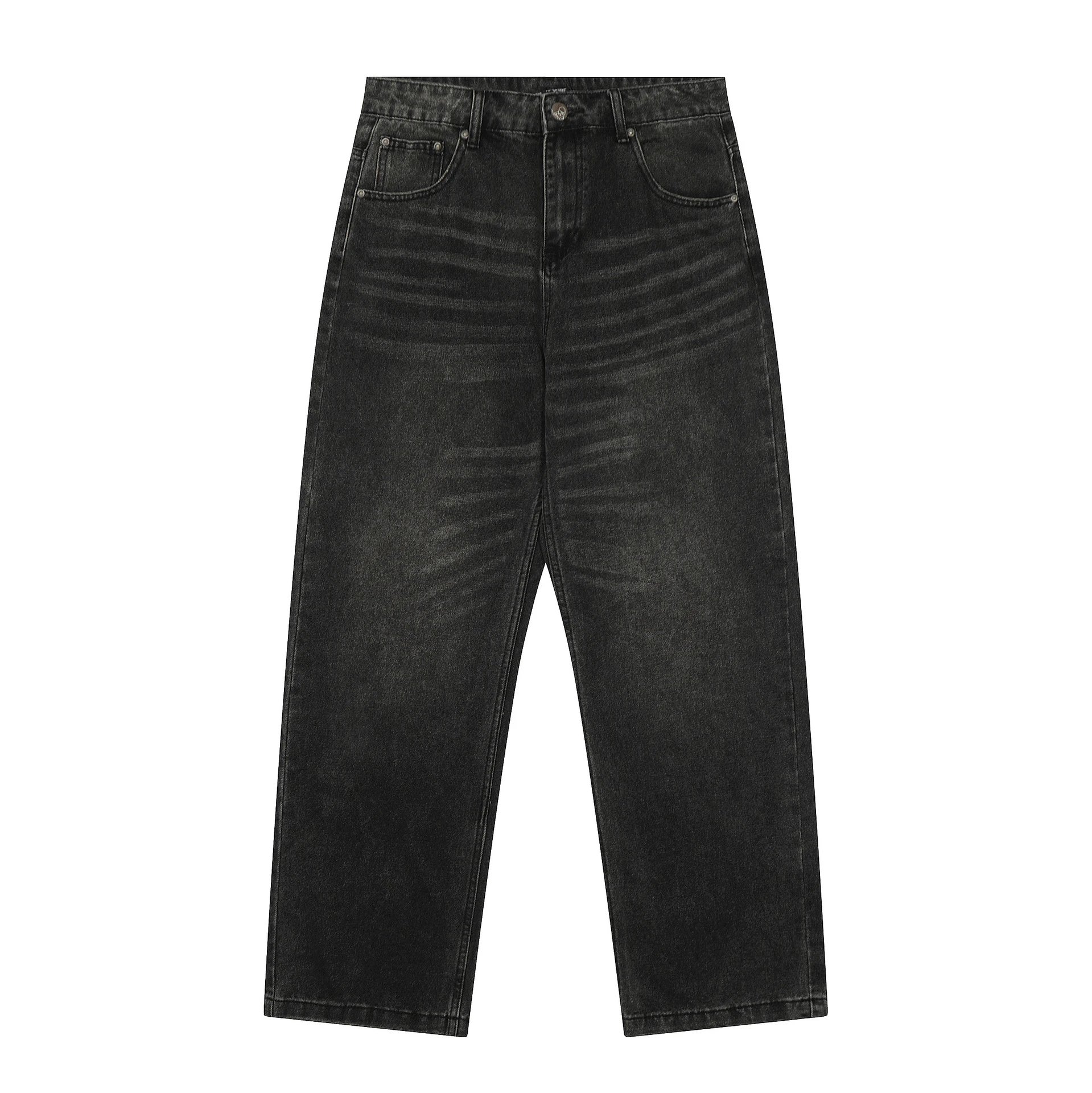 Black Denim Wide Leg Washed Jeans