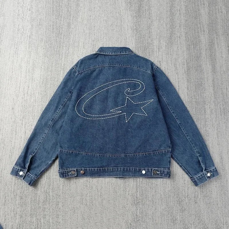 Denim Jacket Classic Gray Black Blue Embroidered Star Trucker