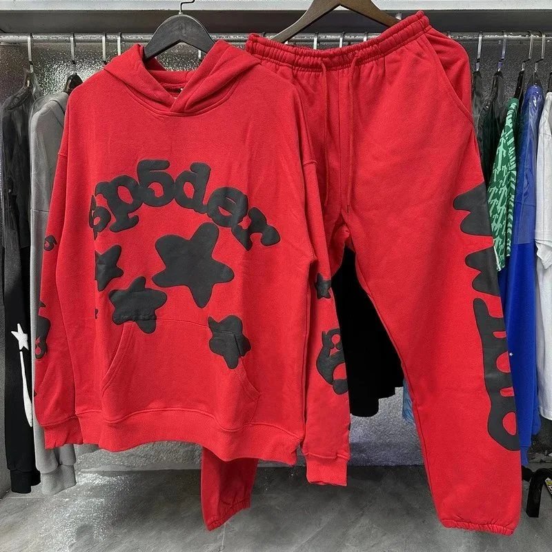 Sp5der Navy Red Green Graphic Hoodie And Jogger Set