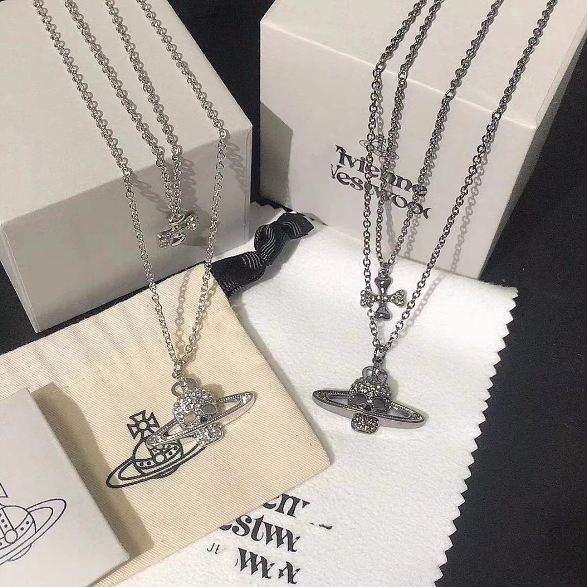 Vivienne Westwood Orb Silver Rhinestone Skull Pendant Necklace