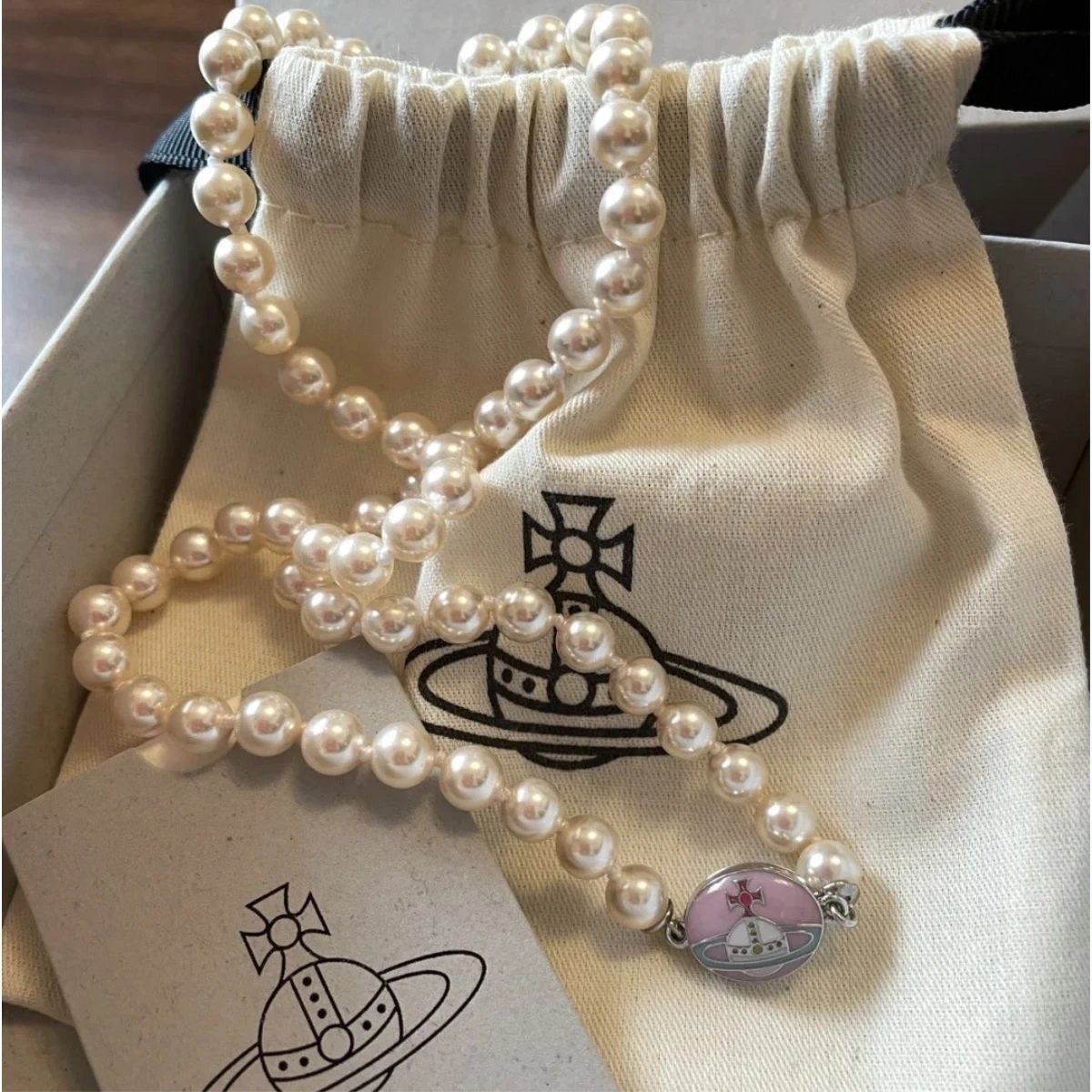 Vivienne Westwood Pearl White Red Orb Charm Necklace