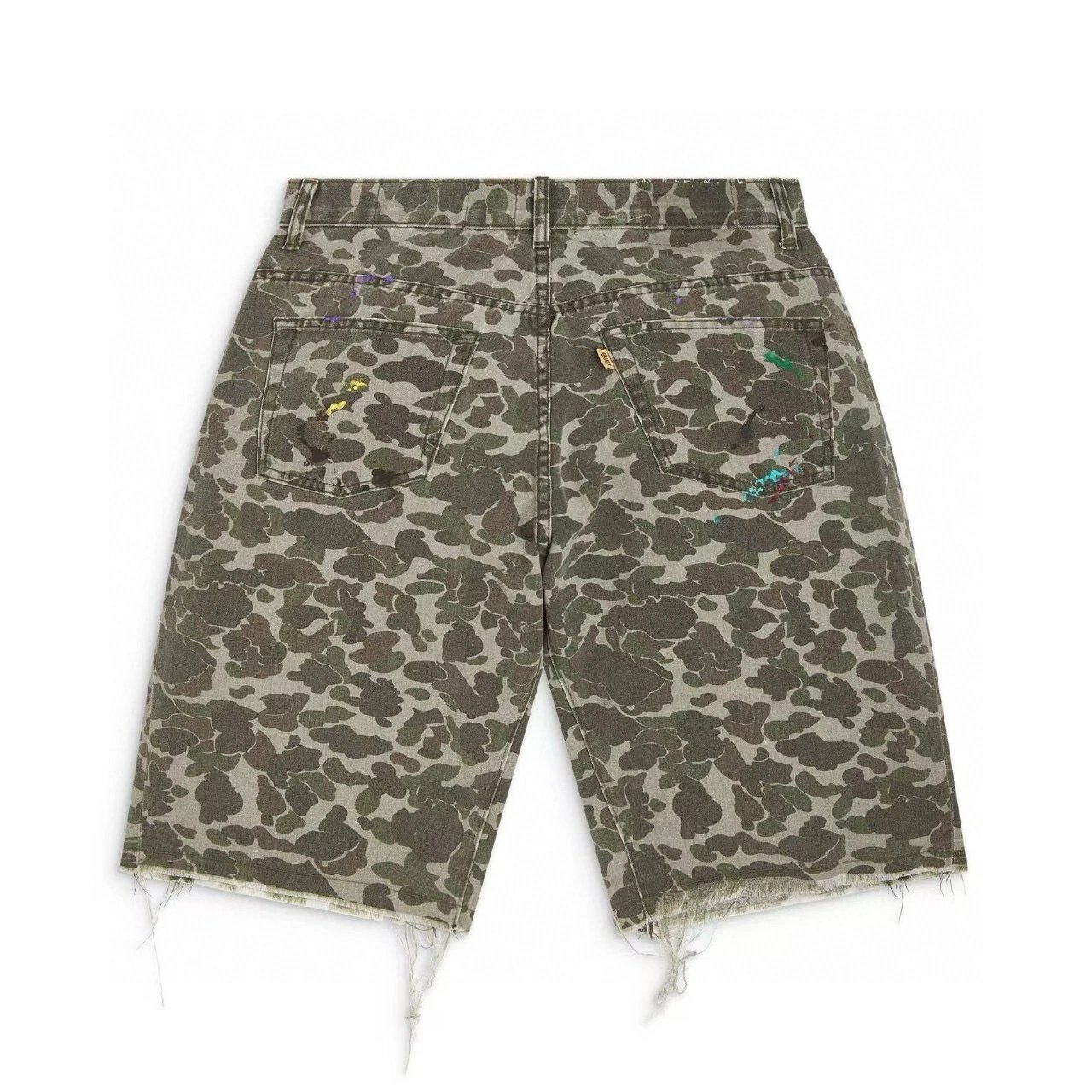 Gallery Dept. Camo Print Olive Green Distressed Denim Shorts