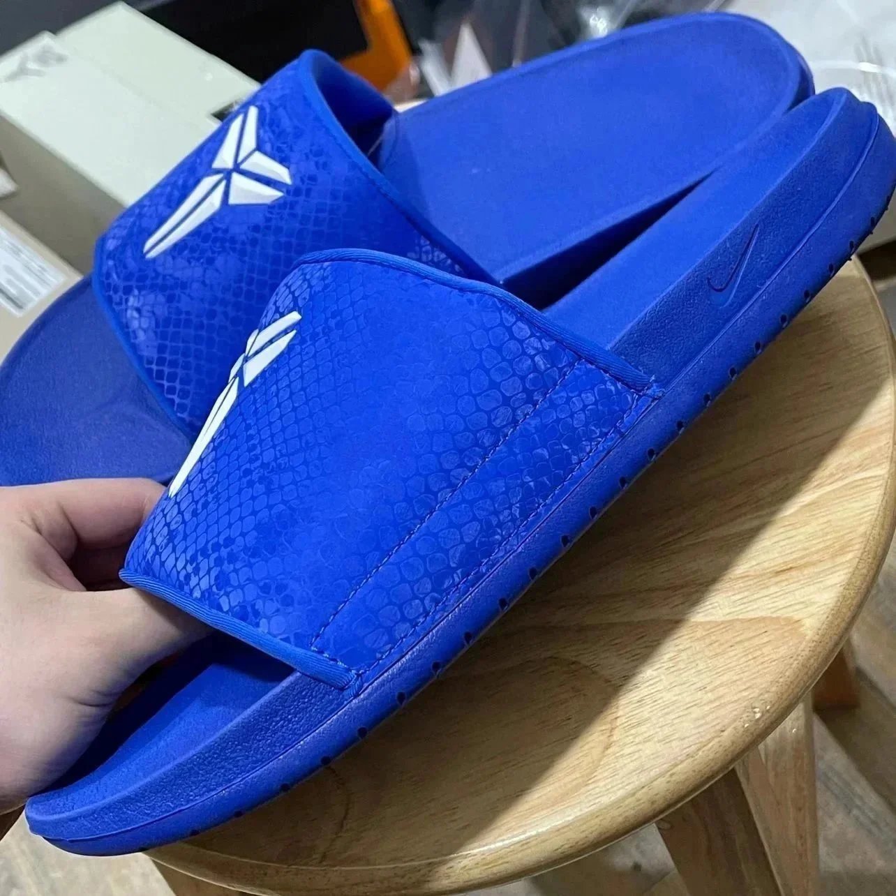 Kobe Bryant Logo Blue Snake Texture Slide Sandals