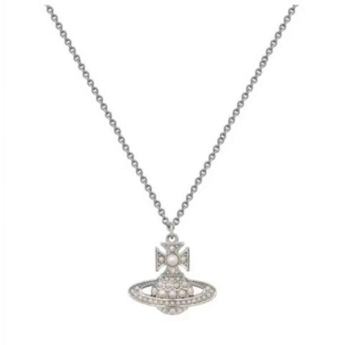 Vivienne Westwood Orb Silver Pearl Crystal Pendant Necklace