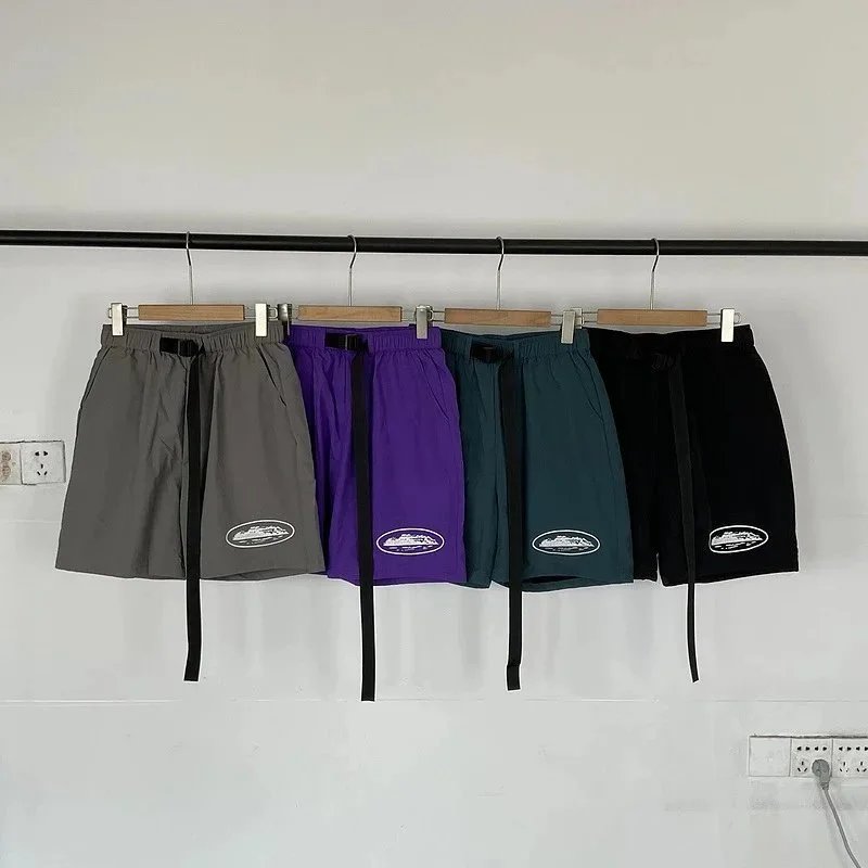 Elastic Waist Drawstring Shorts Gray Purple Teal Black Sporty休闲
