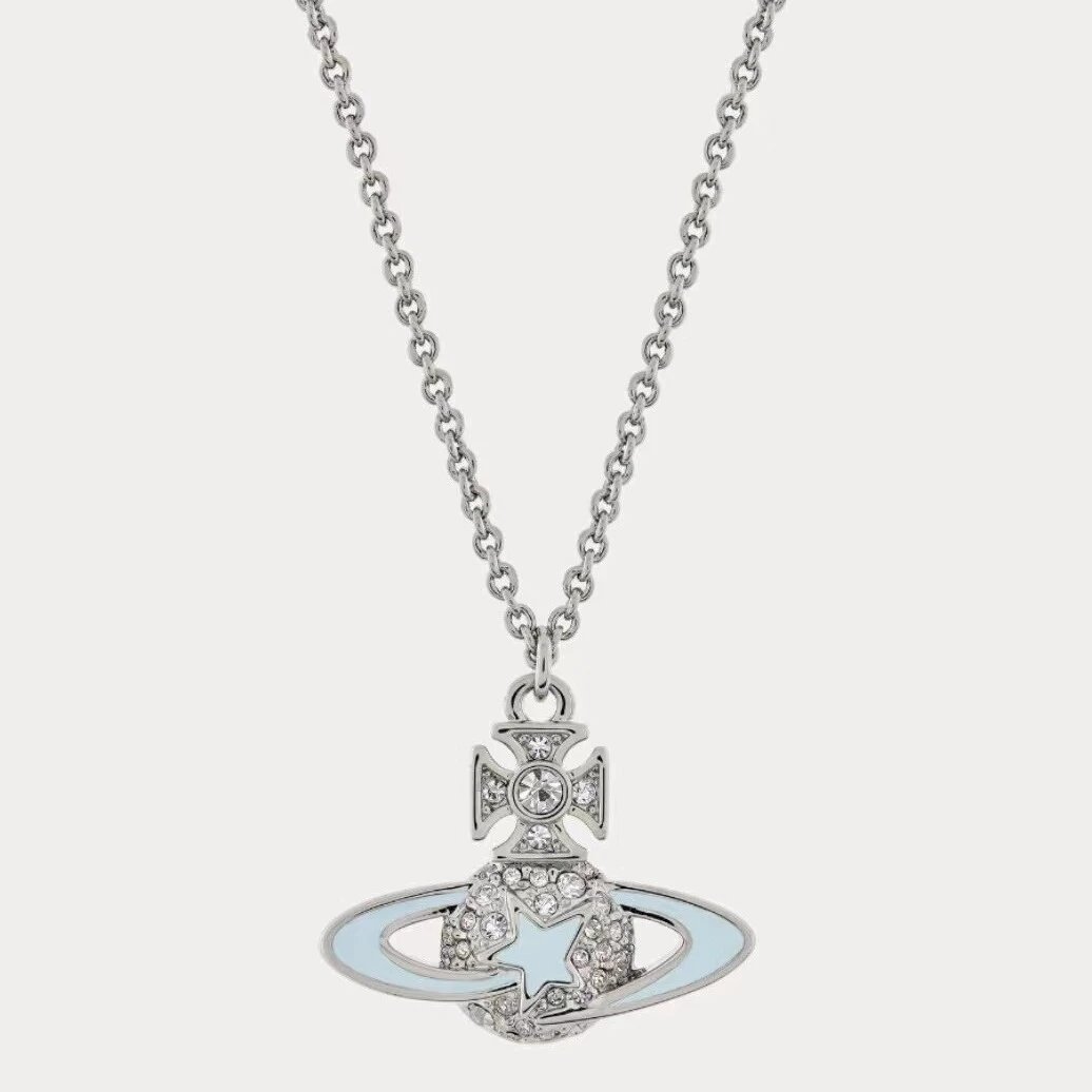 Vivienne Westwood Orb Silver White Crystal Pendant Necklace