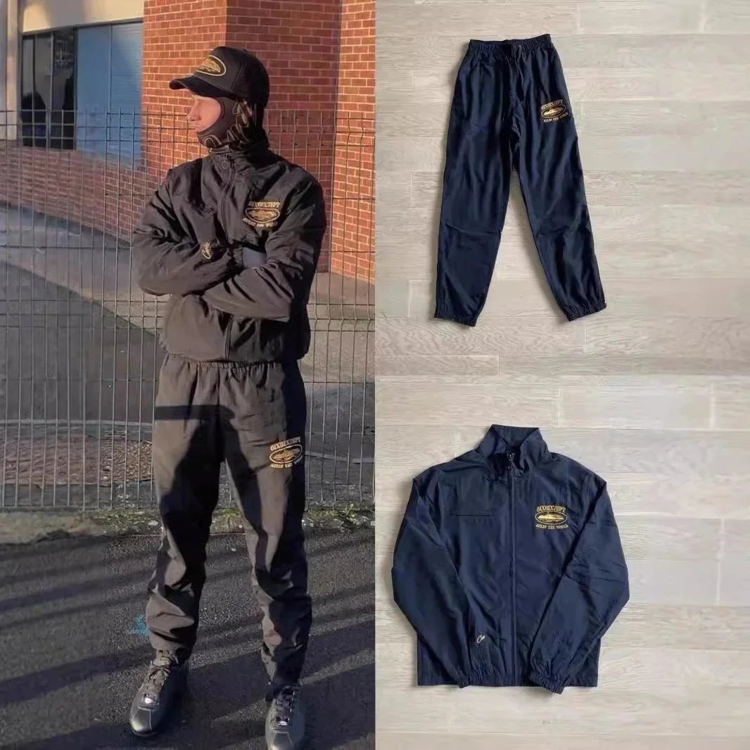 Black Track Suit Set With Embroidered Logo Sportswear