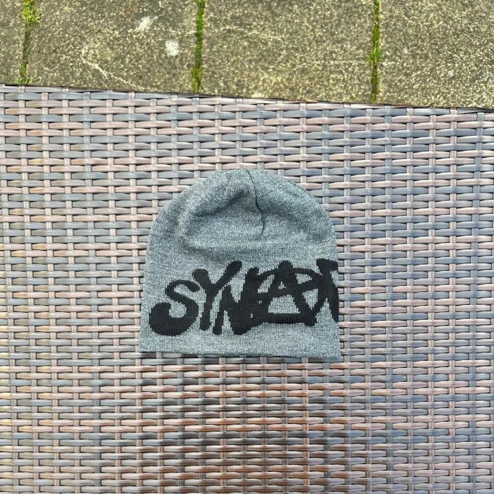 Green Knit Beanie with Black Graffiti Logo Streetwear