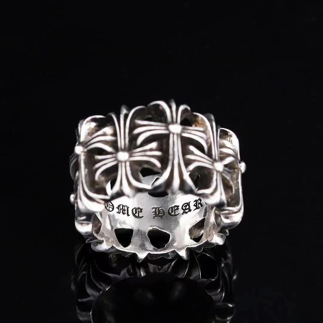 Chrome Hearts Silver Skull Cross Motif Ring