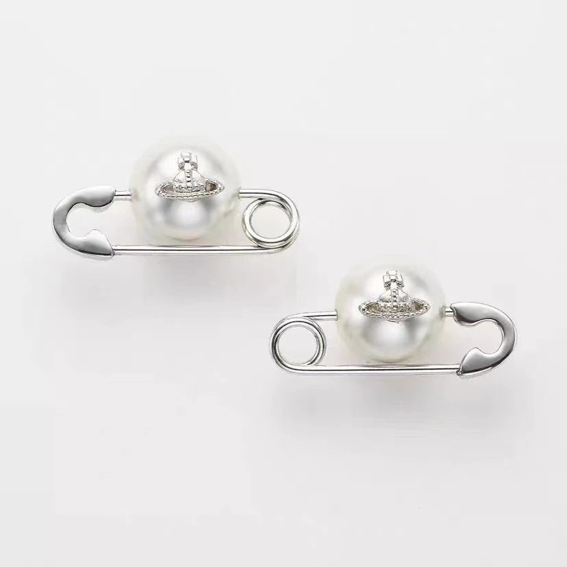 Vivienne Westwood Pearl Silver Safety Pin Earrings